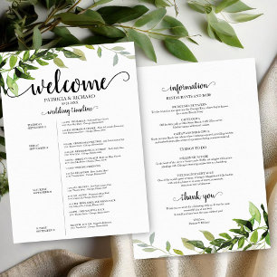 Convites 4 Dias Itinerário de Casamento Elegante Folhagem