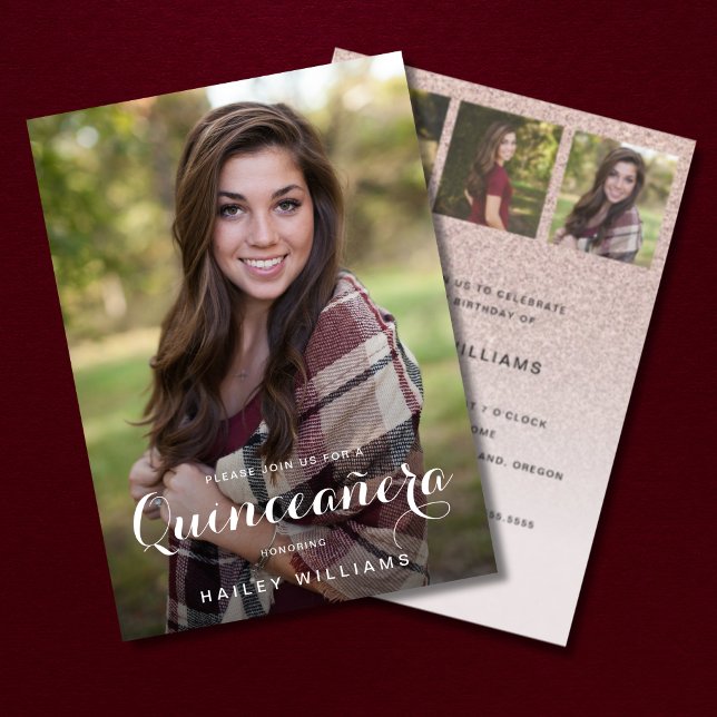 Convites 4 Festa de aniversário de Quinceañera Rosa Trendy (Criador carregado)