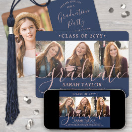Convites 4 Festa de formatura de fotos, Marinho azul e scri