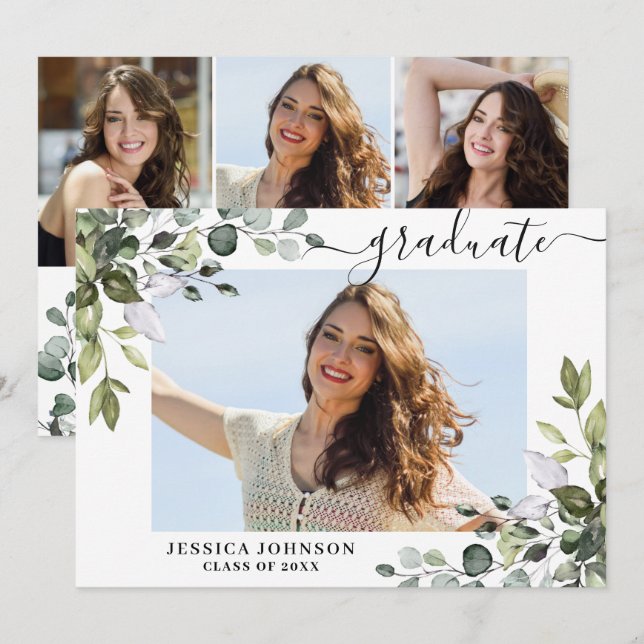 Convites 4 Foto Eucalyptus Festa de formatura verde (Frente/Verso)