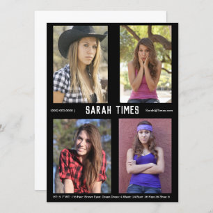 Convites 4 Foto Modelo Ator Comp Card Black Modelo