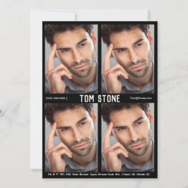 Convites 4 Foto Modelo Ator Comp Card Black Modelo