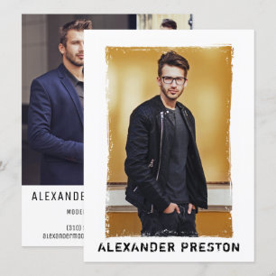 Convites 4 Foto Modelo Ator Comp Card Grunge 5.5x7.5