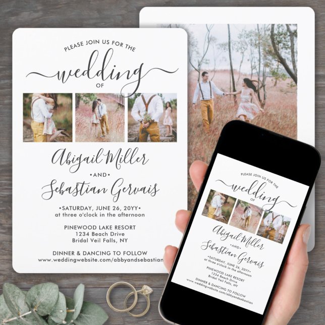 Convites 4 Foto Simples Caligrafia Moderna Casamento Elegan (Criador carregado)