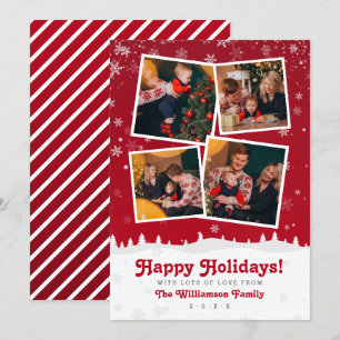 Convites 4 Fotografias   Árvores e neve de Natal Vermelhas 