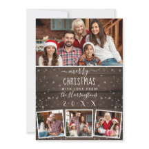 4 Fotos: neve e vintage madeira Feliz Natal