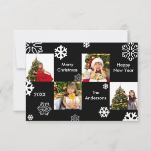 Convites 4 Fotos Quadradas Fundo Preto-3x5Cartão de Natal