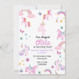 Convites 4 mágicos, Unicórnio Aniversário, Rainbows