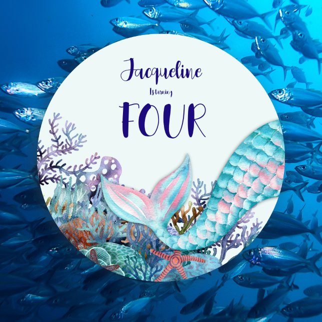 Convites 4.o Aniversário - Sereia Aquática Sob O Mar (Criador carregado)