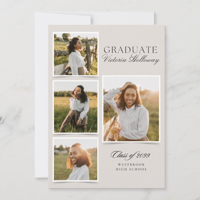Convites 4 Photo Modern Ivory Graduation Announcement  (Frente)