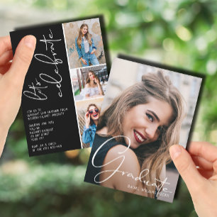 Convites 4 Preto para Graduação de Colagem de Fotos