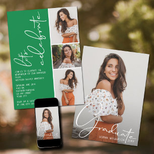 Convites 4 Verde de Graduação de Colagem de Fotos