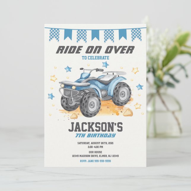 Convites 4 Wheeler Birthday Invitation / Quad Bike / ATV (Em pé/Frente)