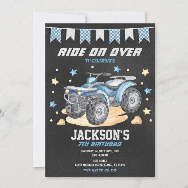 Convites 4 Wheeler Birthday Invitation / Quad Bike / ATV (Frente)