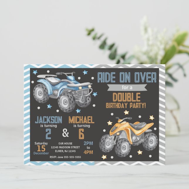Convites 4 Wheeler Quad Bike ATV Joint Birthday (Em pé/Frente)