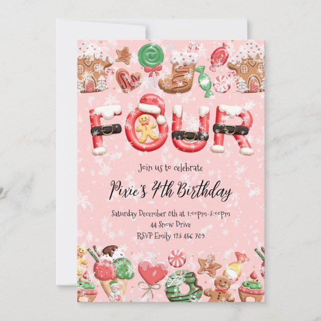 Convites 4th Birthday Christmas Party Invitation (Frente)