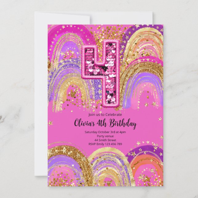 Convites 4th Birthday Girls Invitation (Frente)