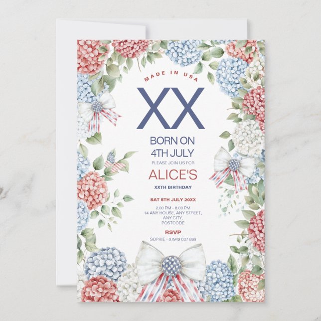 Convites 4TH July Birthday Party, Any Age, Red White Blue (Frente)