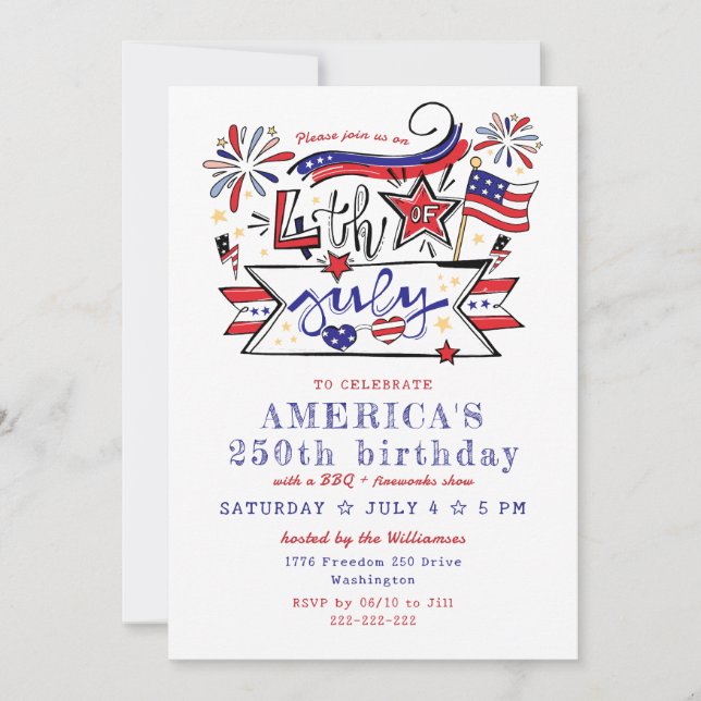 Convites 4th of July Backyard BBQ & Fireworks America 250 (Frente)