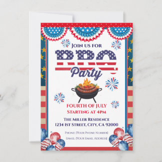 Convites 4th Of July BBQ Invitation, Party In USA Invite