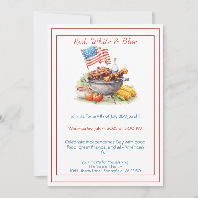 Convites 4th of July BBQ Invitation – Patriotic Backyard  (Frente)
