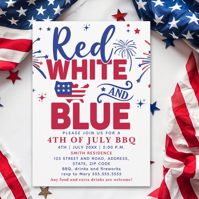 Convites 4th of July BBQ - Red, White, and Blue Celebration (Criador carregado)