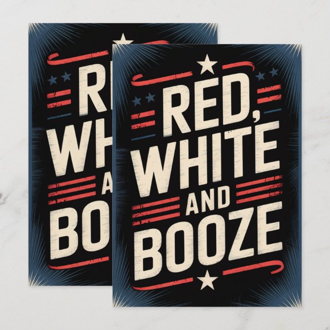 Convites 4th of July Booze Party | Red White and Booze (Frente/Verso)