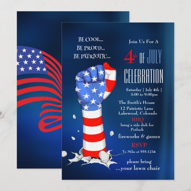 Convites 4th of July Celebration American Flag Fist (Frente/Verso)