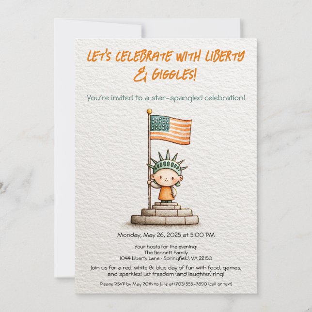 Convites 4th of July Kids Invitation – Cute Liberty  (Frente)