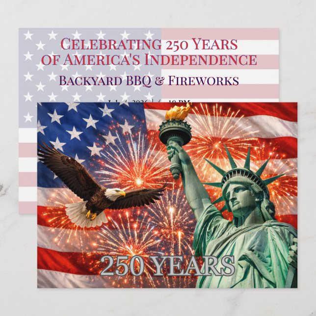 Convites 4th of July Liberty Eagle Fireworks USA 250th (Frente/Verso)