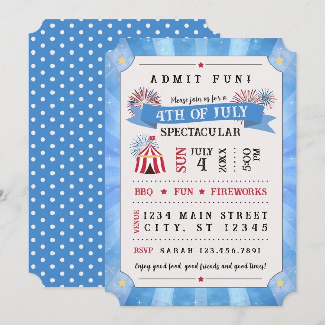 Convites 4th Of July Spectacular Ticket Invitation (Blue) (Frente/Verso)