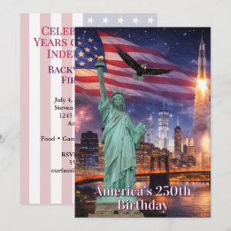 Convites 4th of July Statue of Liberty Rocket USA 250th