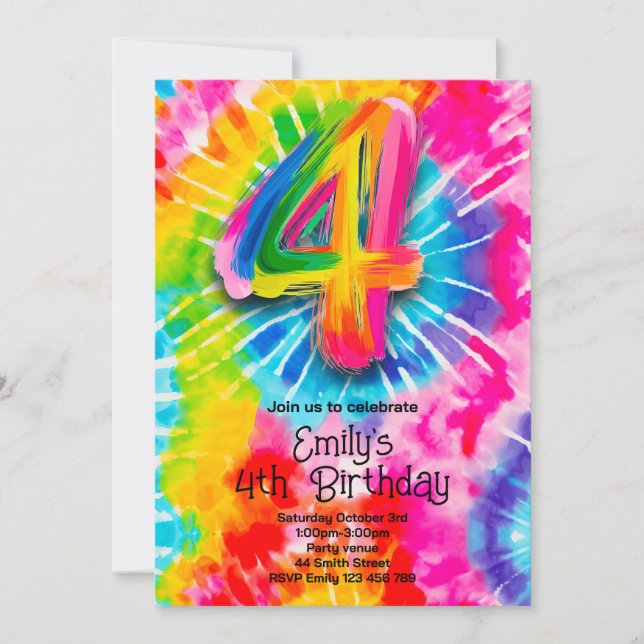 Convites 4th Tie Dye Birthday (Frente)