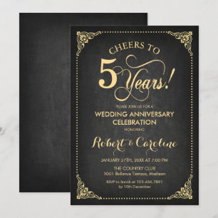 Convites 5º Aniversário de Casamento - Quadro Negro Dourado