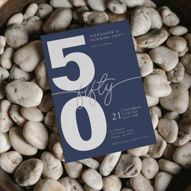 Convites 50ª Cinza moderna mínima de Festa de aniversário (Criador carregado)