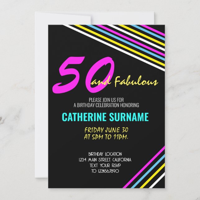 Convites 50ª Fabulosa Celebração de Festas de aniversário (Frente)