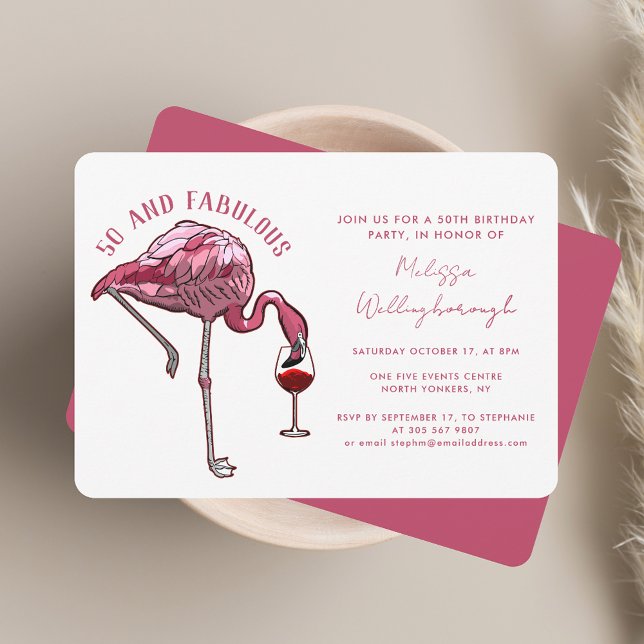 Convites 50ª Festa de aniversário 50 e Fabuloso Flamingo Ro (50th Birthday Party 50 and Fabulous Pink Flamingo Invitation)