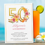 Convites 50ª Festa de aniversário Bonito Floral Dourado Núm<br><div class="desc">50º convite de aniversário com o número 50 de ouro decorado com flores bonito. Design feminina e elegante com arranjos florais de aquarela em tons de laranja amarelo rosa e roxo. Perfeito para comemoração de 50 anos,  almoço de aniversário de primavera ou verão,  festa de chá de jardim etc.</div>