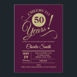 Convites 50ª Festa de aniversário - Borgonha Dourada<br><div class="desc">50º Convite de aniversário em marrom escuro e burgundy com padrão de ouro falso brilhante. Apresenta a fonte do script de tipografia de tendência. Simples design moderno,  perfeito para uma festa elegante. Saúde a 50 anos! Pode ser personalizado em qualquer idade! Envie-me uma mensagem se precisar de mais personalização.</div>