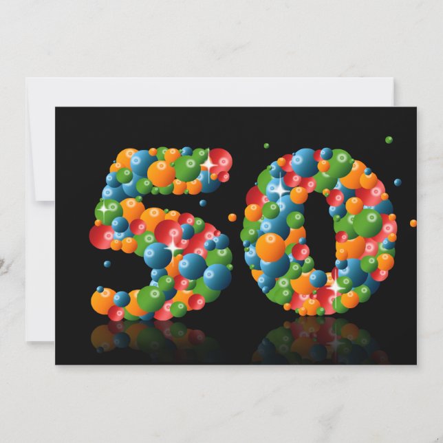 Convites 50ª Festa de aniversário, com bolhas e bolas (Frente)