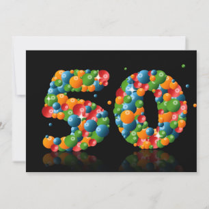 Convites 50ª Festa de aniversário, com bolhas e bolas