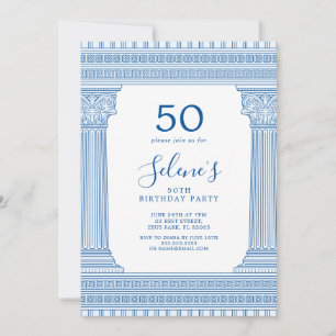 Convites 50ª festa de aniversário com templo grego de cor p
