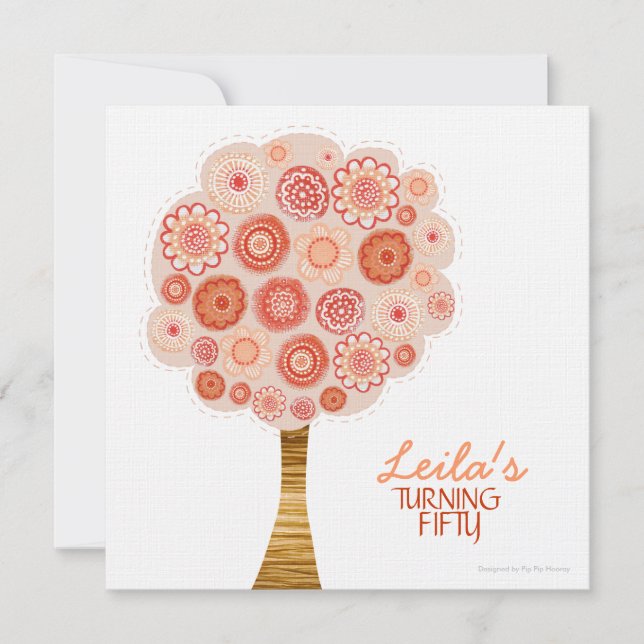 Convites 50ª Festa de aniversário de Árvore de Flor Laranja (Frente)
