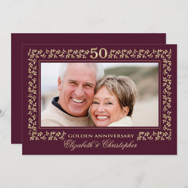Convites 50ª Festa de Aniversário de Casamento | Foto perso (Frente/Verso)