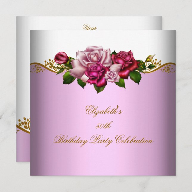 Convites 50ª Festa de aniversário de Rosas Rosa Douradas El (Frente/Verso)