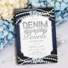 Convites 50ª Festa de aniversário Denim Diamantes Pearls Fr