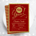 Convites 50ª Festa de aniversário - Dourado Vermelho QUALQU<br><div class="desc">50º convite de aniversário para homens ou mulheres. Cartão de convite elegante em vermelho com folha de ouro falso brilhante. Apresenta a fonte do script de tipografia. Saúde a 50 anos! Pode ser personalizado em qualquer ano. Perfeito para uma celebração de um dia adulto.</div>