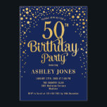 Convites 50ª Festa de aniversário - Marinho e Dourado<br><div class="desc">50º Convite de aniversário. Design elegante em azul marinho e ouro brilhante falso. Possui fonte de script na moda e confetti. Envie-me uma mensagem se precisar de idade personalizada.</div>