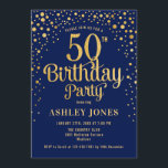 Convites 50ª Festa de aniversário - Marinho e Dourado<br><div class="desc">50º Convite de aniversário. Design elegante em azul marinho e ouro brilhante falso. Possui fonte de script na moda e confetti. Envie-me uma mensagem se precisar de idade personalizada.</div>