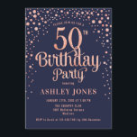 Convites 50ª Festa de aniversário - Marinho e Rosa Dourado<br><div class="desc">50º Convite de aniversário. Design elegante em azul marinho e ouro rosa brilhante. Possui fonte de script na moda e confetti. Envie-me uma mensagem se precisar de idade personalizada.</div>